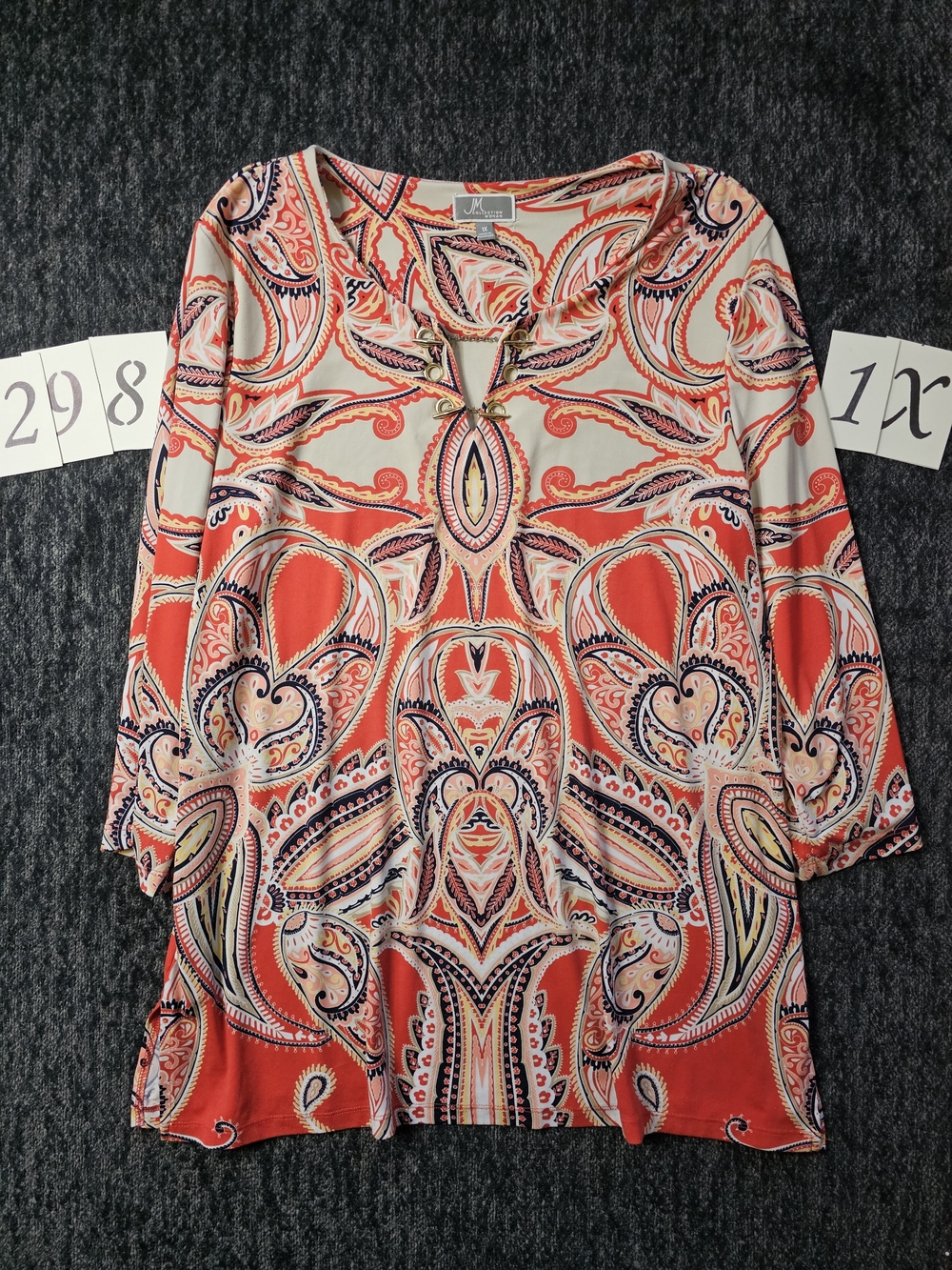 JM Collection Coral Paisley Keyhole Tunic Top